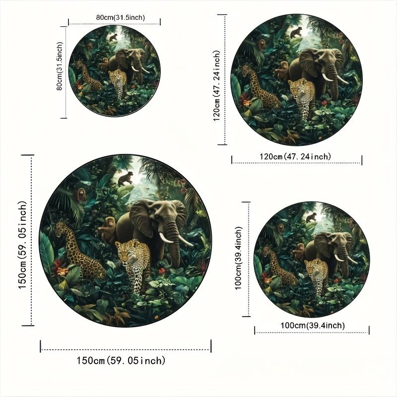 Luxury Jungle Animal Pattern Round Shape Floor Mats Kitchen Hallway Runner Rug Bedroom Living Room Soft Carpet Non-slip Area Rug