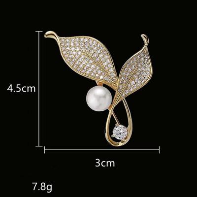 Broszka z perłowym liściem Design Sense Niche High-end Breast Flower Women's Gold Rhinestone Alloy Silver Floral Accessory Pin