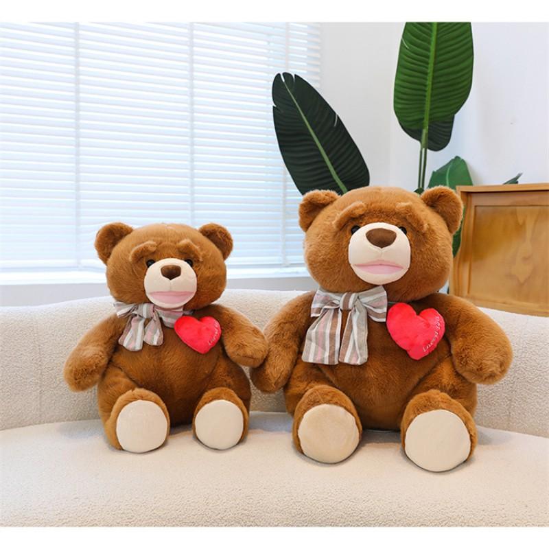 Plush Teddy Bear With Bow Tie Heart Girlfriend Gift Valentines Day Wedding Room Decor Soft Stuffed Animal Toy