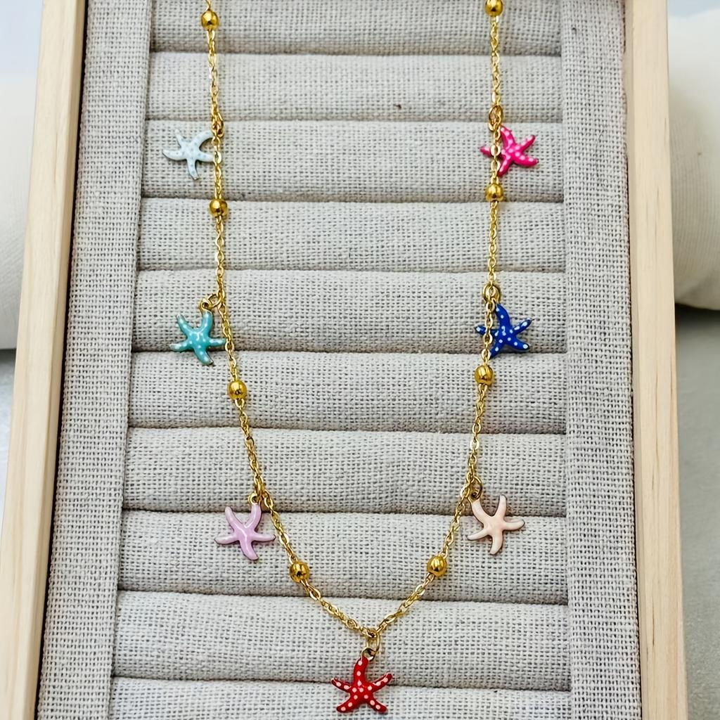 1PC Colored Starfish Pendant Necklace, Stainless Steel Gold-plated Treatment, Anti-fading Necklace, Starfish Color Arrangement Is Rand