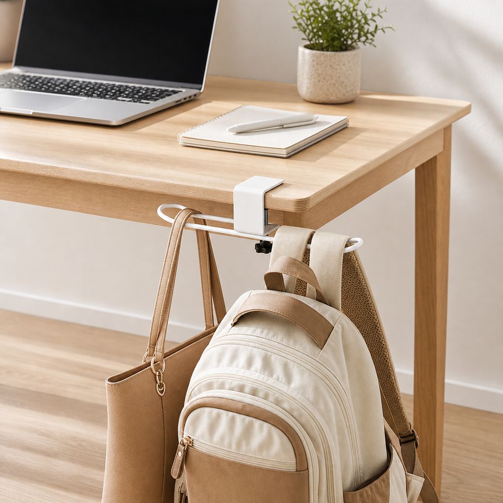 Carbon Steel Desk Mounted Hook Clamp On Table Backpack Holder Desk Side Handbag Rack  Home Office