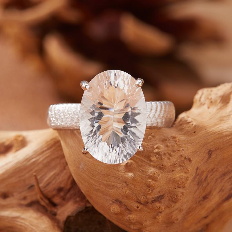 Large Natural White Crystal Citrine Amethyst Ring Women'S Millennium Cut S925 Sterling Silver Color Treasure Jewelry