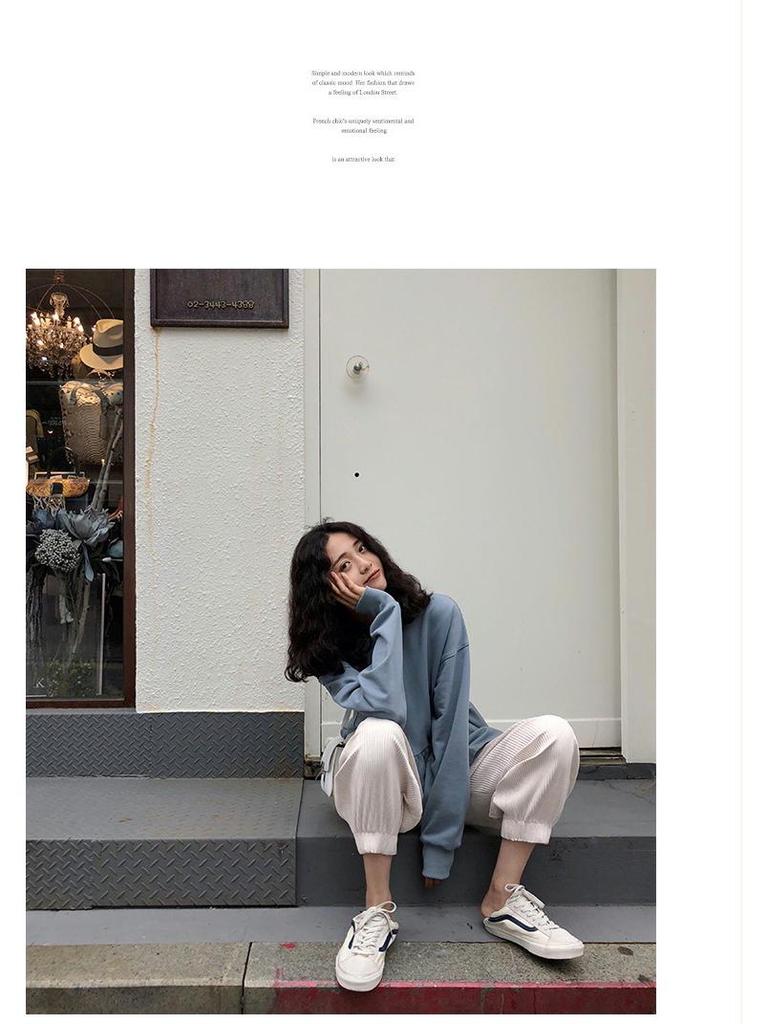 2024 Autumn Korean Style Loose Slimming Student Casual Thin Solid Color Women's Sweatshirt