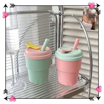 380ML Silicone Water Cup Portable Cute Children's Plastic Cup with Straw Leakproof Sport Water Bottle Children Birthday Gift