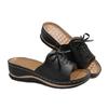 New Summer Women's Platform Slippers Large Size Bow One-word Slope Heel Platform Women's Slippers