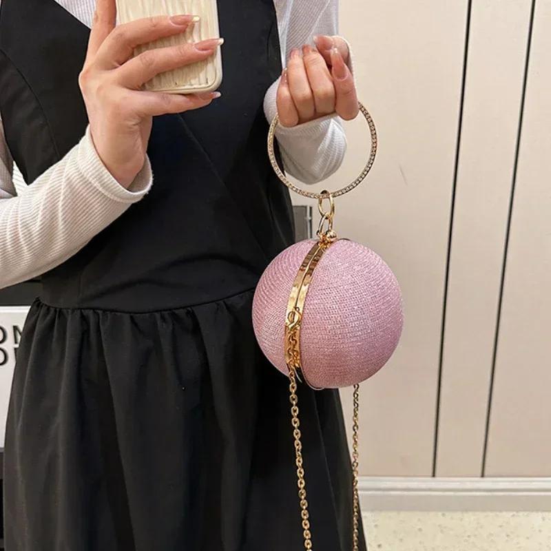 Portable Evening Bags Circular Ring Metal Sliver Round Ball Handbags for Lipstick Elegant Clutch Purse Wedding Wallets