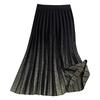 Autumn and Winter Mid Length Knitted Pleated Skirt with Elastic Waist Gradient Skirt