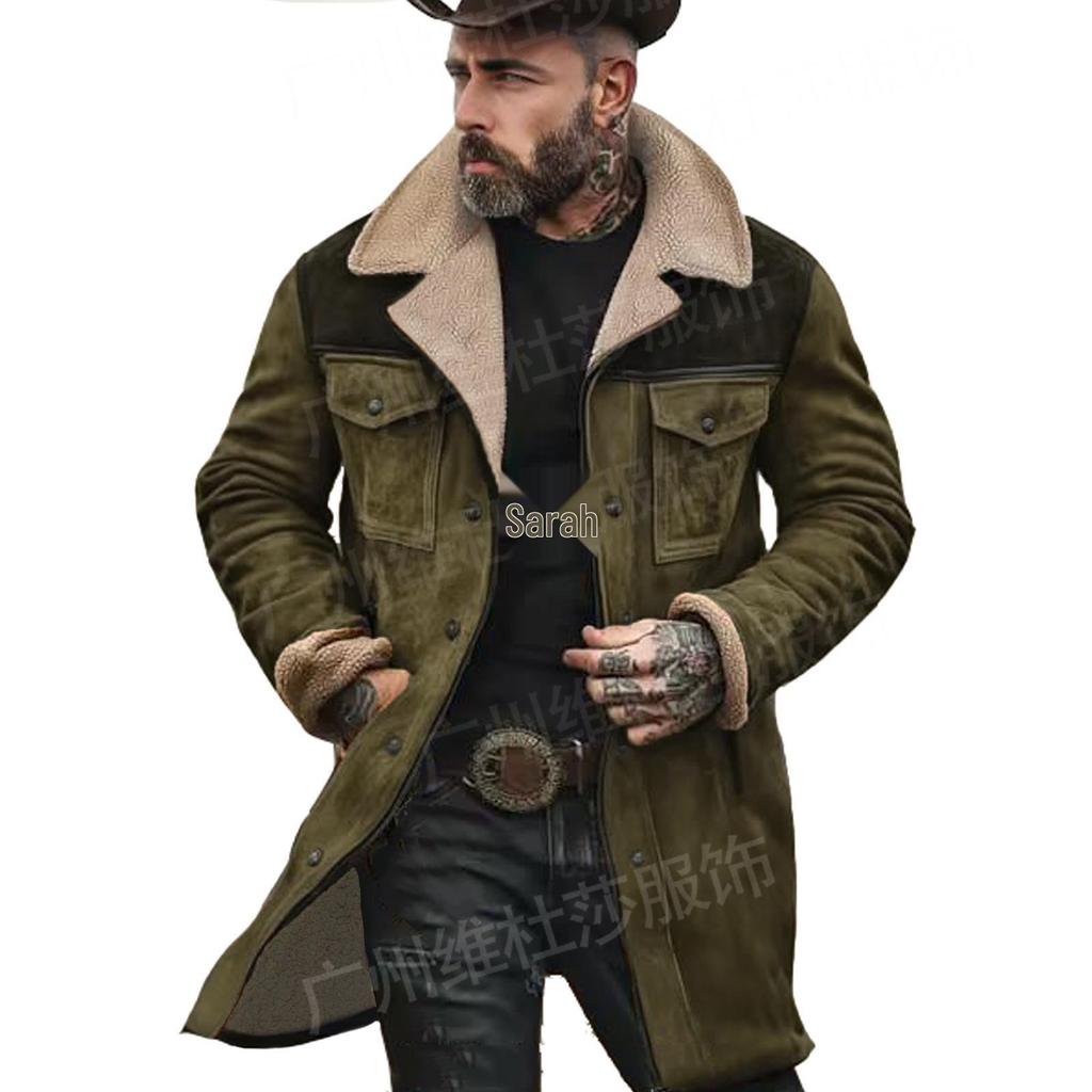 Men's 2026 Autumn/Winter Suede Patchwork Jacket with Multi-Pocket Zipper