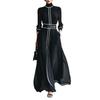 Amazon European and American winter French elegant wind contrasting color long-sleeved dress high-necked chiffon long belt long dress