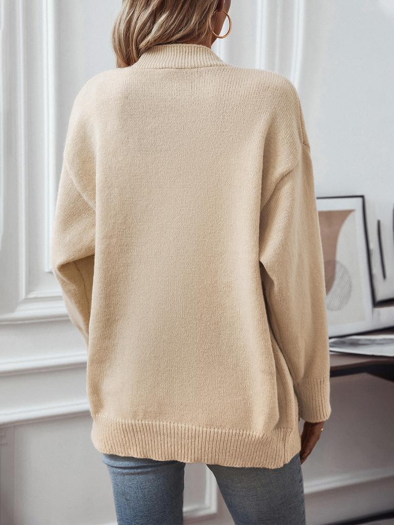 Women's Fashion Casual V-neck Single-breasted Long-sleeved Knitted Cardigan Sweater Jacket