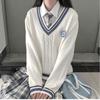 Unisex College Style V-Neck Long Sleeve Knit Sweater Vest for Spring and Autumn