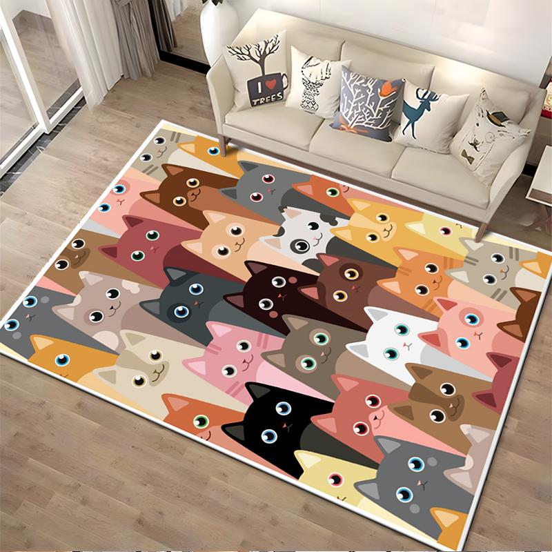 Cute Multicolor Cartoon Cat Pattern Decorative Carpet for1Room Bedroom Suitable for use as an anti-slip1 for1room and bedroom sofas