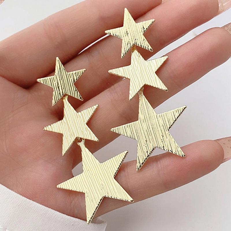 Vintage Long Star Dangle Earrings for Women Trendy Metal Golden copper Color Punk Statement Dangle Earrings Party Zircon