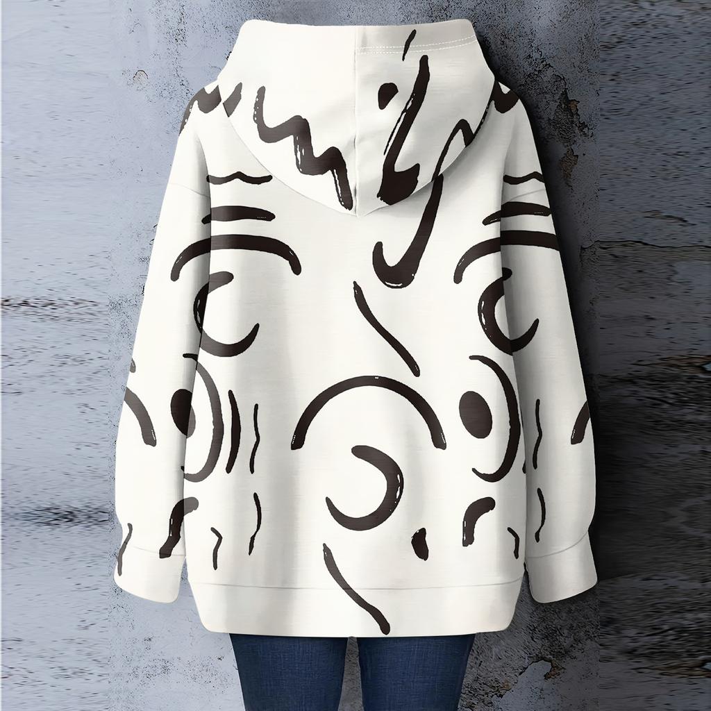 Women's Floral Print Loose Casual Long Sleeved Hooded Sweatshirt