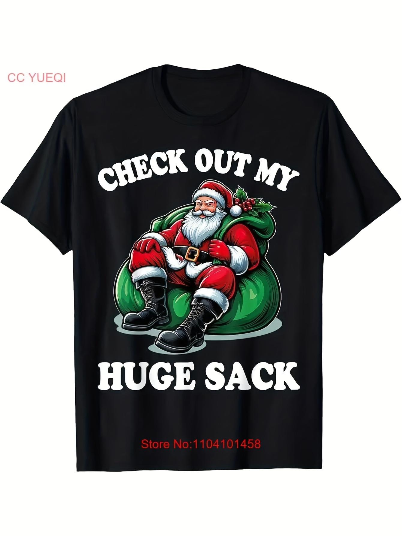 Funny Check Out My Sack Santa Christmas T-Shirt - Black with White Print XXL