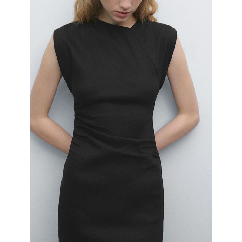 Za2025 Summer New Product Women clothes Temperament Waist Hugging Mid-Length Sleeveless Dress Black Dress 06648589 800