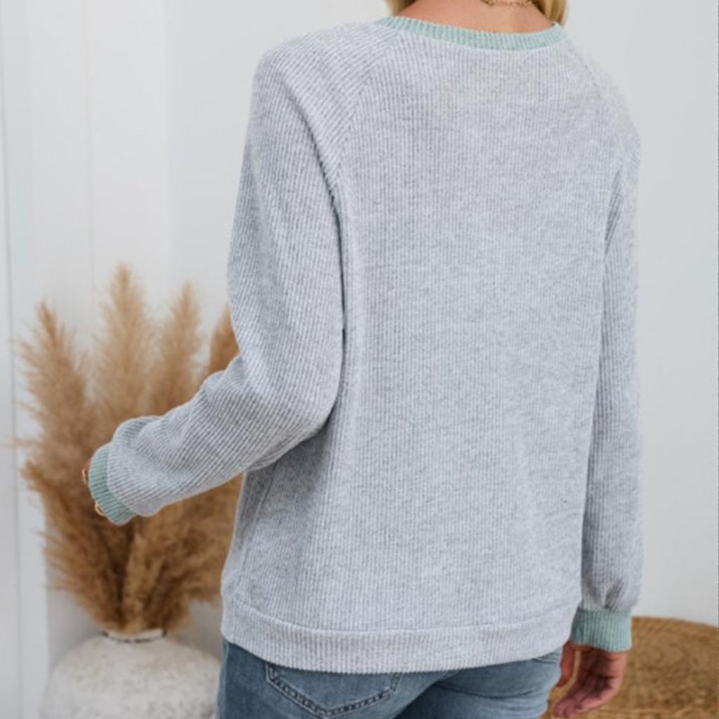 Damen Casual Mode Kontrastierendes Fake Zweiteiler Spleiß Revers Locker Langarm Oberteil