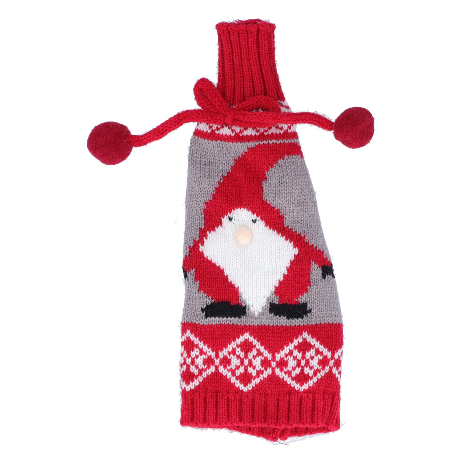 

Вязаный чехол для бутылки вина, сумка-рукав, украшение для дома на Рождество, свадьбу, день рождения, вечеринку Red +Gray