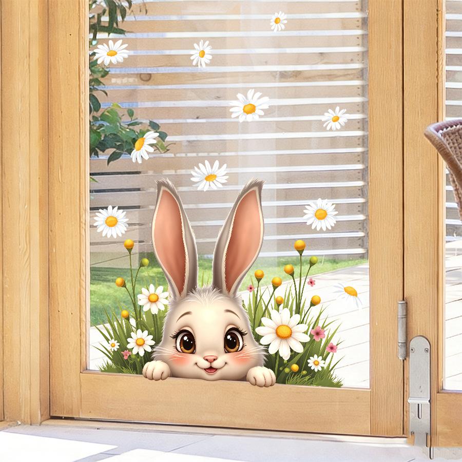 Cute Daisy Rabbit Double Sided Visible Static Cling Sticker for Fridge Window Glass Home Decor