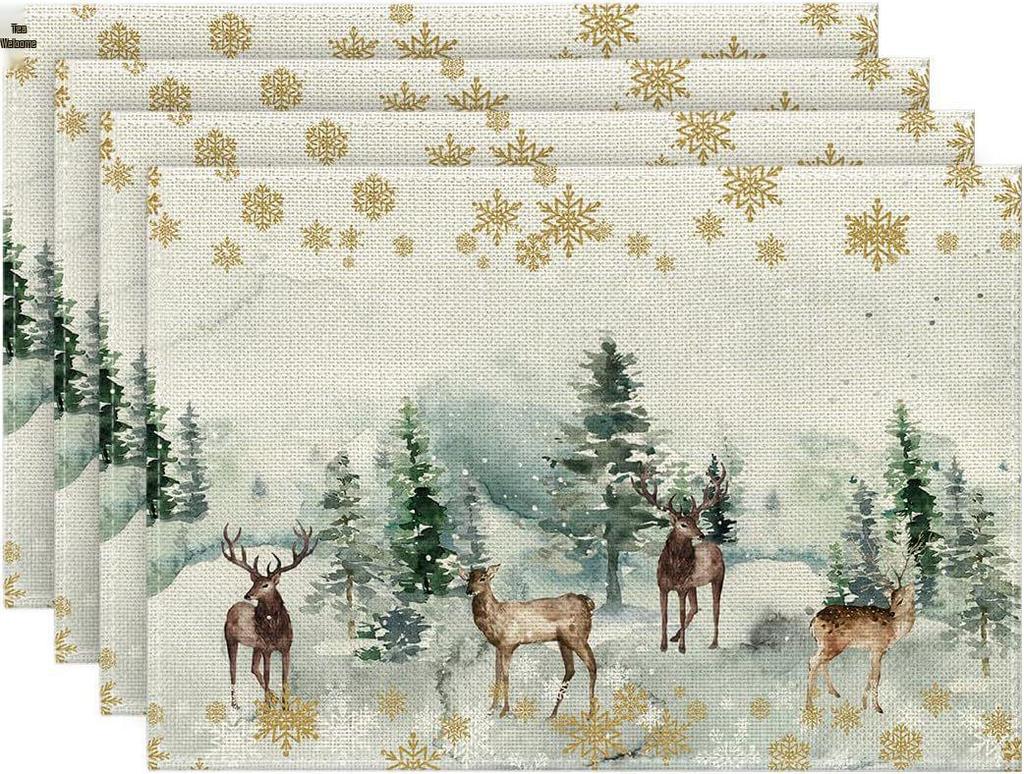 Christmas Placemat Set with Plate & Cup Insulation - Holiday Decorative Table Mats