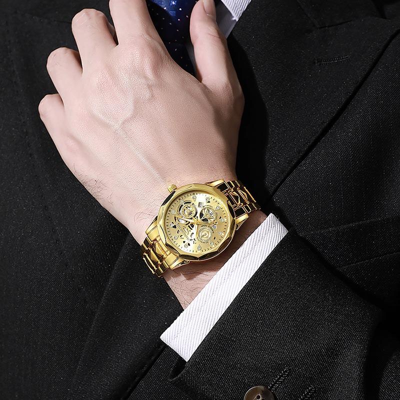 Brand trend fashion waterproof luminous business automatic quartz relief hollow men's watch