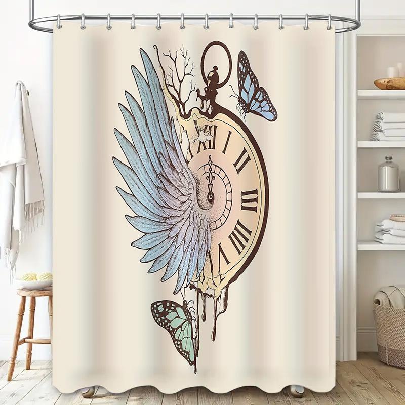 Vintage Clock Butterfly Shower Curtain Gothic Steampunk Floral Washroom Decor Backdrop Artistic Pattern Home Textile Bathroom Ac