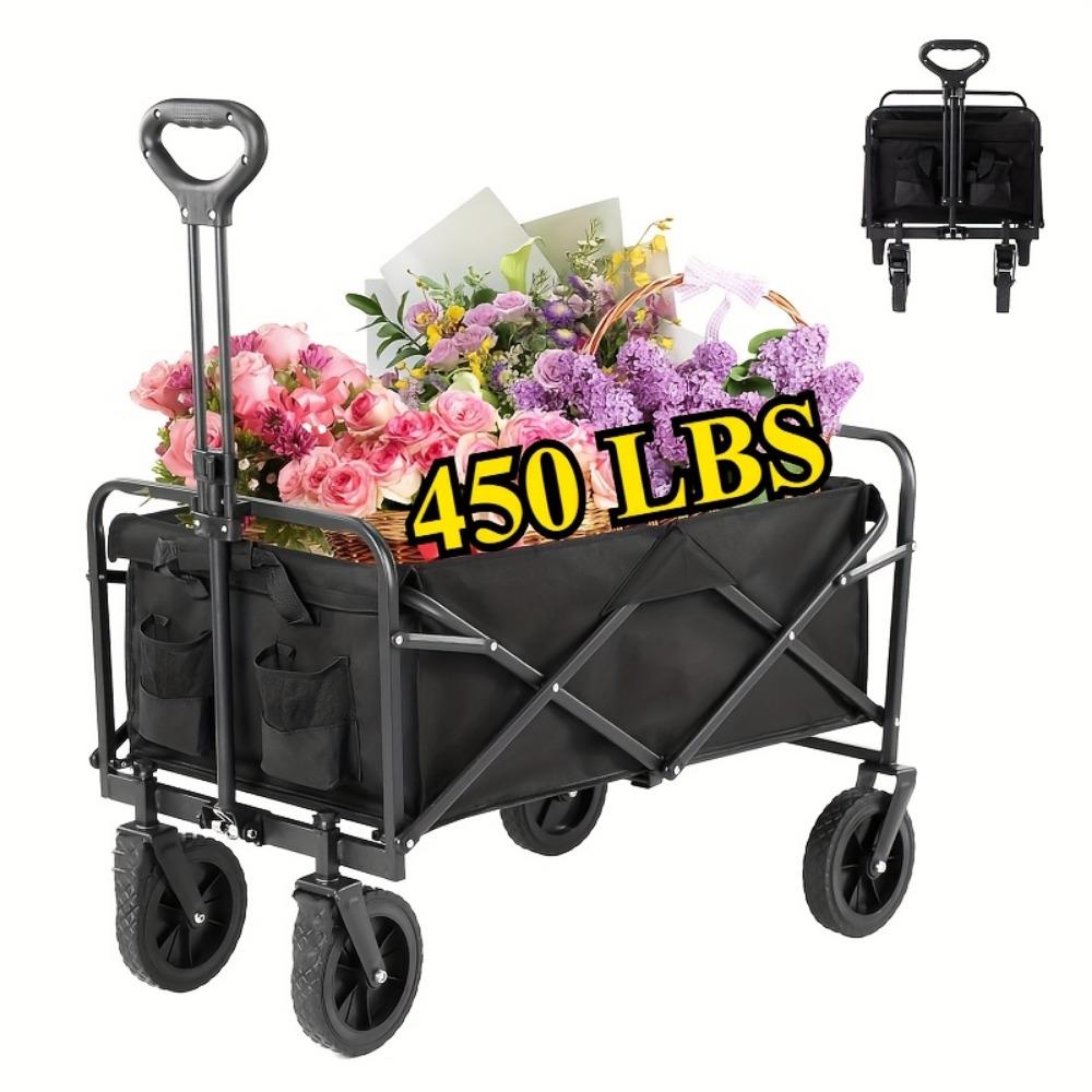 Capacity Heavy-Duty All-Terrain Folding Cart - Stainless Steel Frame and Foldable Multi-Purpose Wagon for Camping,