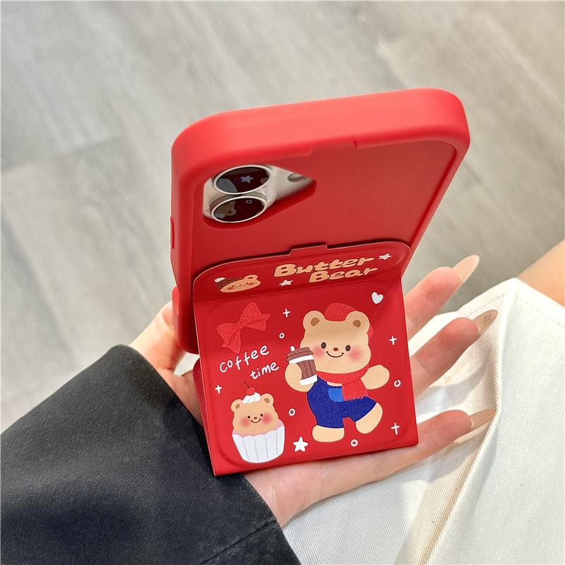 Festive Red Scarf Bear Magnetic Folding Stand for IPhone16promax for IPhone 14 Phone Case 13/12