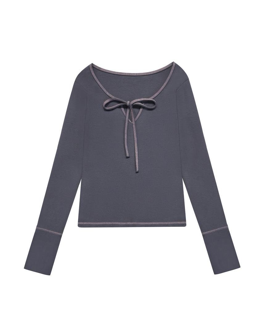 Mileko Stitch Ribbon T Charcoal