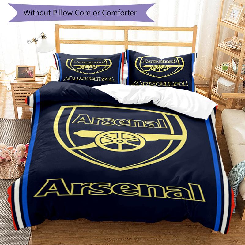3pcs Arsenal Football Club Bedding Set Duvet Cover Closure Includes 1 Duvet Cover & 2 Pillowcases, Soft and Comfortable for All Seasons.