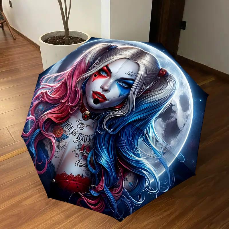 1PC Warner Tattoo Moon Umbrella-8-Rib Reinforced, Automatic Open, Lightweight-A96