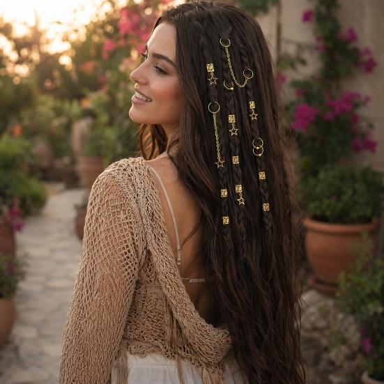 32Pcs Dreadlock Hair Accessories, Hip-hop Style Hair Charms, Star Chain Pendants Hair Beads Rings for Styling Daily Festivals Parties