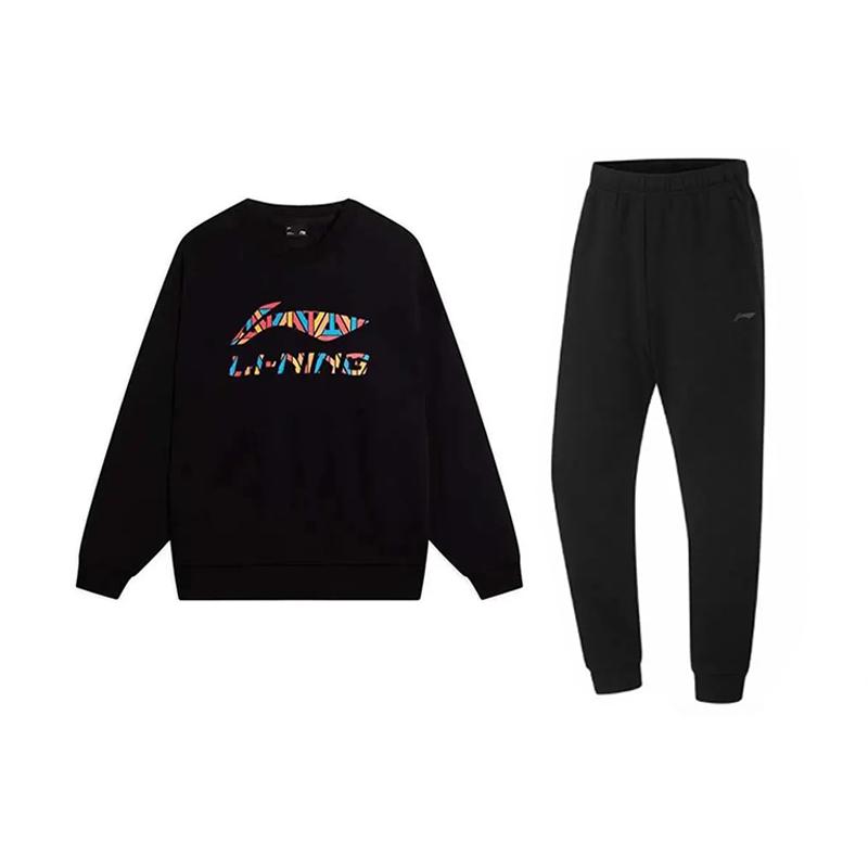 

Логотип Li Ning Принт Буквы Модный Универсальный Хлопковый Пуловер с Круглым Вырезом Повседневный Спортивный Костюм Унисекс Топы Черный YWDV543-1+AKL73-4 S