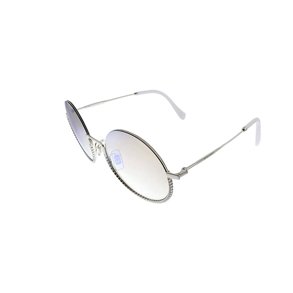 Miu Miu MU 69US 1BC168 Silver Metal Round Sunglasses with Brown Mirror Lenses