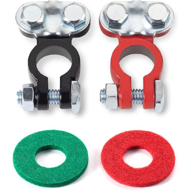 Battery Terminals Color Coded Set Top Post Connectors Clamps With Matching Anti Corrosion Felt Fiber Washers For Car Truck Vehicle Ship Boat Small