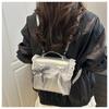 Faux Leather Flap Square Shoulder Bag for Women with Lace Bow Knot Trendy Casual Crossbody Purse