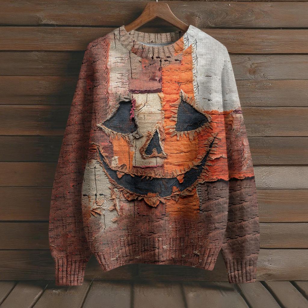 Long Sleeve Pullover Sweaters For Women O Neck Casual Cute Printing Knit Oversized Sweater