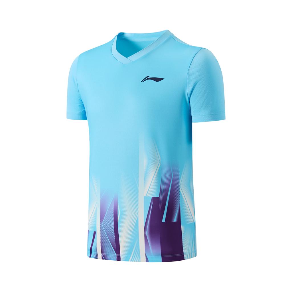 Li Ning Badminton Series Quick-Dry Breathable Cool Sports Fashion Logo Badminton Suit Unisex Sportswear Light-Blue AATW017-3