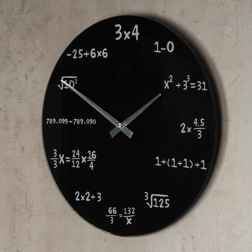 Creative Mathematic Wall Clock 30cm Math Formulas Student Glass Clock Black