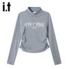 Izzue Women's Letter Print Slim-Fit Long Sleeve T-Shirt