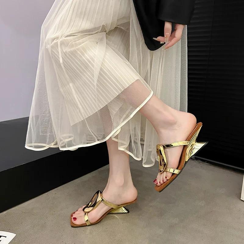 Fashion Women's Slipper Summer New High Heels Square Head Open Toe Thin Strap Sandals Casual Comfort Innovation with Abnormity Slippers