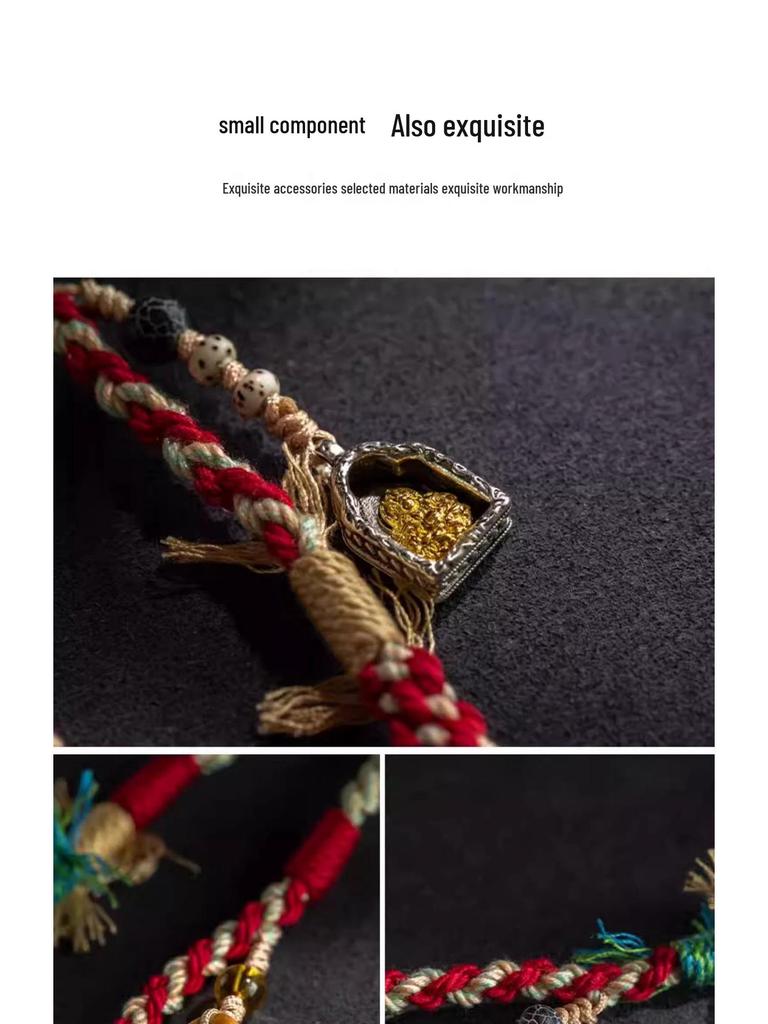 Tibetan Eight Treasures Compass Pendant Necklace with Braided Rope Amulet