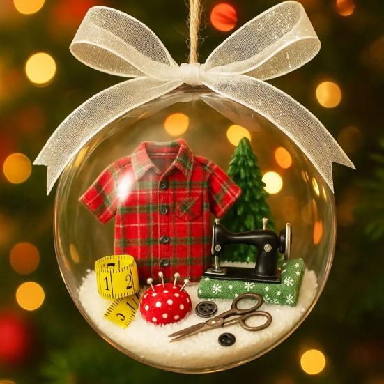 Holiday Sewing Snow Ball Ornaments Retro Sewing Machine Themed Holiday Decor Transparent Ball Hanging Decoration Holiday Keepsakes Gift for Sewers