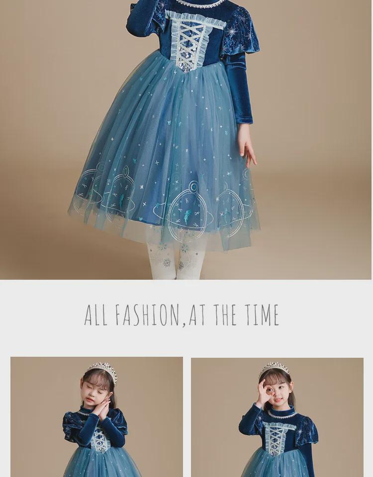 Elsa Princess Velvet Winter Dress for Girls - Thickened Skirt