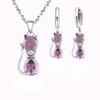 925 Sterling Silver Cute Cat Crystal Necklace Earrings Jewelry Sets for Women Girls Party Best Friend Gift Fashion Jewelry