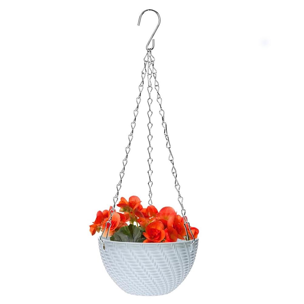 Plastic Hanging Basket with Drainage Holes and Rustproof Triple Chain for Indoor Outdoor Plants White Blue Pink Green Purple