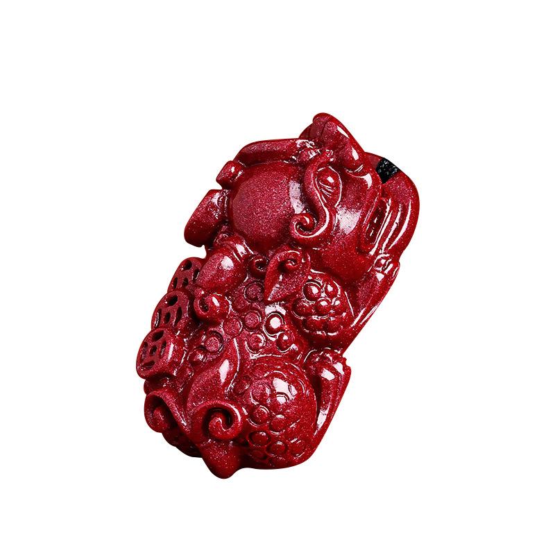 Natural Cinnabar Pixiu Pendant Necklace with Purple and Emperor Red Sand