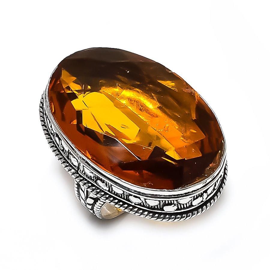 Honey Topaz Handmade 925 Steling Silver Jewelry Ring Size 9 t4V60