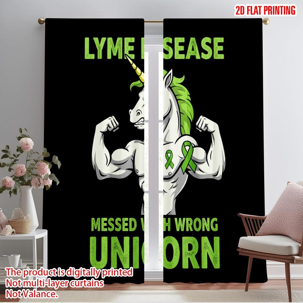 

2pcs 2D flat printing Drapes LYME WARRIOR STRONG UNICORN Polyester Without Electricity Party Decorations Use for Decorations 52.50×116.00 CM 2pcs