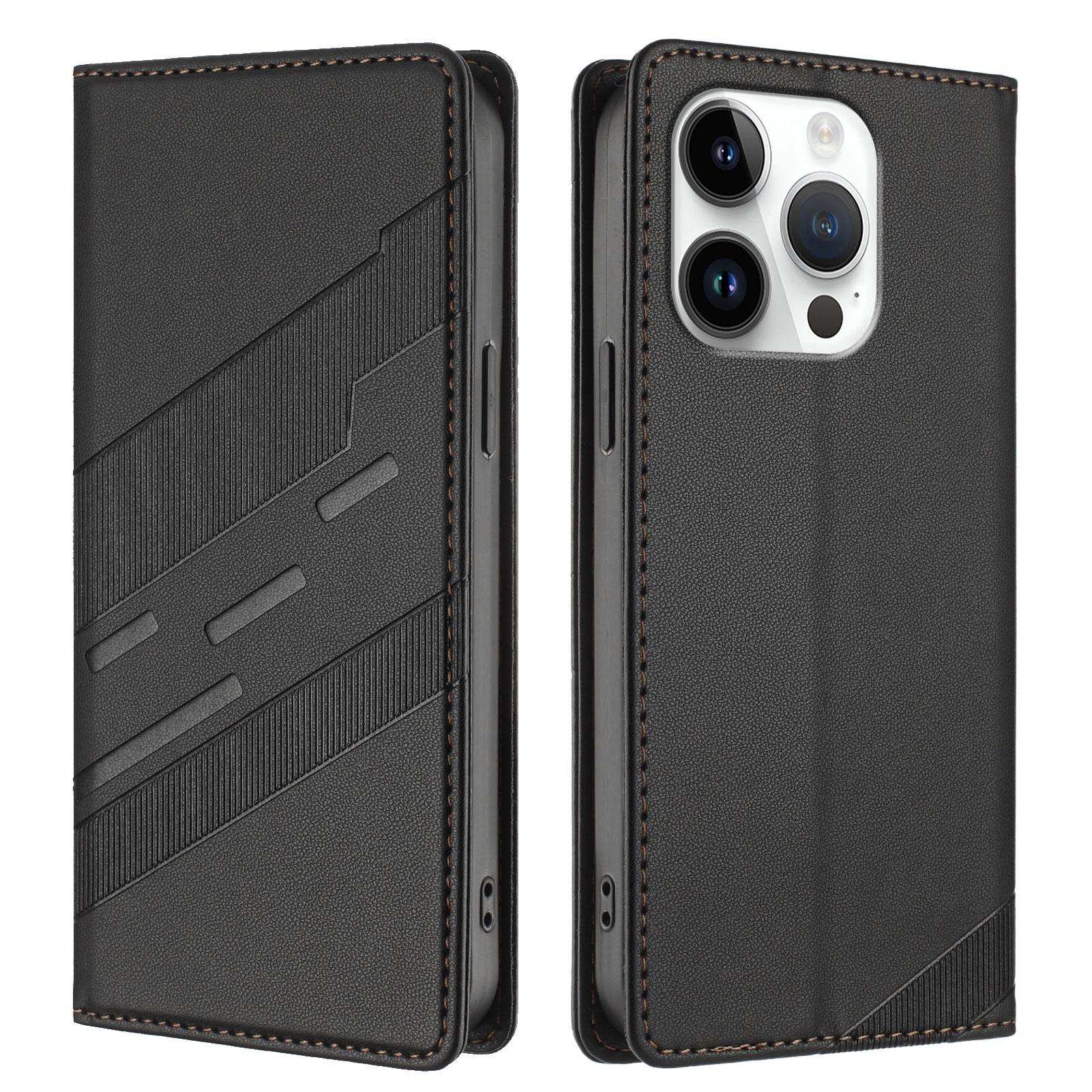 

For iPhone 16 Pro Phone Cases Punk Style Imprinted Wallet Stand Leather Cover Black